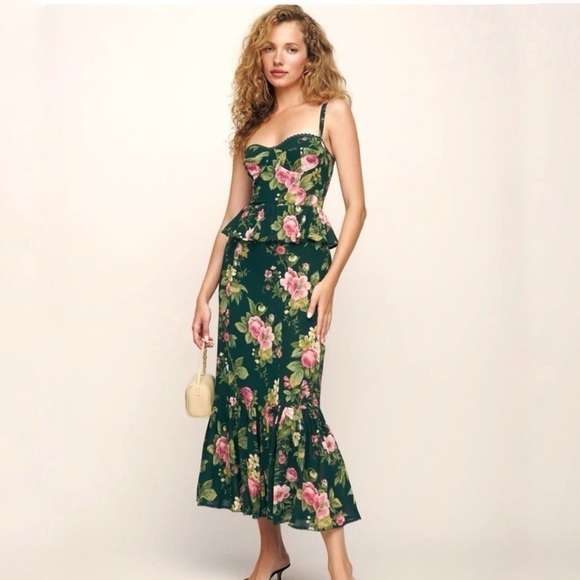 REFORMATION FELDA DRESS SIZE 0 GREEN PINK FLORAL LACE STRAPPY LONG MAXI DRESS